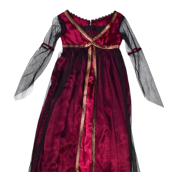 Ladies full length a line renaissance dress magenta satin and lace costume - Picture 2 of 8